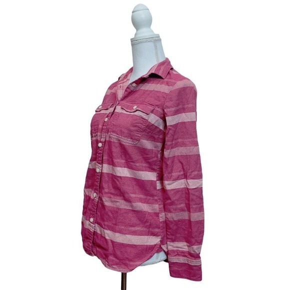 J. Crew Cotton Flannel Shirt Striped Pink and White Ombre Custom Bleach Dipped - Picture 5 of 7